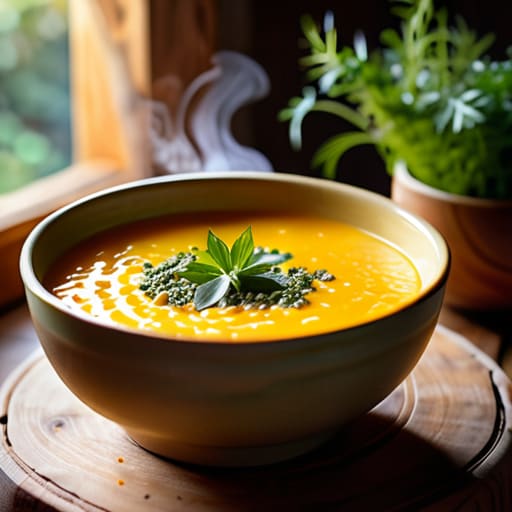 Warm bowl of Golden Turmeric Lentil Soup.