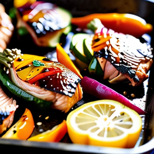 Balsamic Glazed Chicken and Rainbow Veggies.