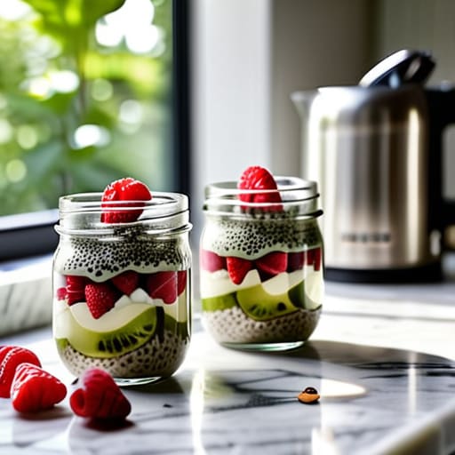 Berry-Blast Chia Seed Pudding Parfaits in jars.